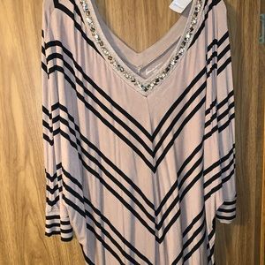 Lane Bryant V-Neck Beige and Black Blouse